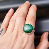 Solid 925 Sterling Silver & Natural Malachite Round Solitaire Handmade Ring