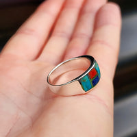 Solid 925 Sterling Silver & Natural Mixed Gemstone Band Ring