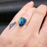 (Q) Solid 925 Sterling Silver & Natural Raw Azurite Handmade Irregular Ring