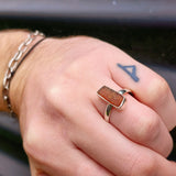 (T) Solid 925 Sterling Silver & Natural Raw Orange Kyanite Irregular Shaped Ring