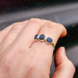 925 Sterling Silver & Natural Raw Sapphire 3x Setting Handmade Ring