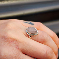 (R) Solid 925 Sterling Silver & Natural Rose Quartz Pear Ring