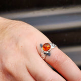 (O) Solid 925 Sterling Silver & Natural Round Amber Celtic Ring