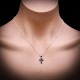 925 Sterling Silver & Blue Sapphire Small Cross Pendant Necklace