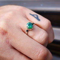 (Q) Solid 925 Sterling Silver & Natural Tourmaline Clawed Round Solitaire Ring