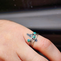 Solid 925 Sterling Silver & Natural Turquoise 3 Setting Ring
