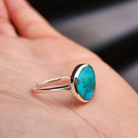Solid 925 Sterling Silver & Natural Turquoise 13.5mm Round Signet Ring