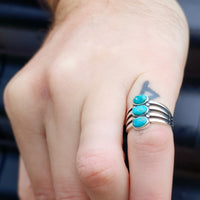 Solid 925 Oxidized Sterling Silver & Natural Turquoise 3 Setting Cage Ring