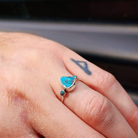 Solid 925 Sterling Silver & Natural Turquoise 3 Setting Pear Ring
