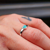 Solid 925 Sterling Silver & Natural Turquoise 6mm Heart Ring