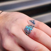 Solid 925 Sterling Silver & Natural Turquoise Cross Koru Heart Ring