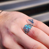 Solid 925 Sterling Silver & Natural Turquoise Cross Koru Heart Ring
