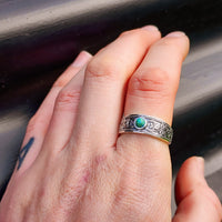 Solid 925 Sterling Silver & Natural Turquoise Patterned Band Ring