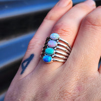 Solid 925 Sterling Silver, Natural Turquoise & Created Opal 4x Setting Cage Ring