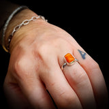 (R) Solid 925 Sterling Silver & Natural Orange Opal Irregular Handmade Ring