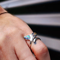 (O) Solid 925 Sterling Silver & Paua Whale Tail Ring