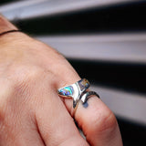 (O) Solid 925 Sterling Silver & Paua Whale Tail Ring