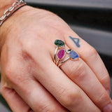 (Adjustable) 925 Sterling Silver, Natural Raw Emerald, Ruby, Sapphire Handmade Ring