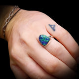 (Q) Solid 925 Sterling Silver & Natural Raw Azurite Handmade Irregular Ring