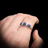 (T) 925 Sterling Silver & Natural Raw Sapphire 3x Setting Handmade Ring