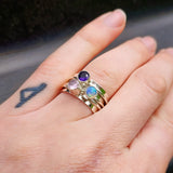 925 Sterling Silver, Rose Quartz, Amethyst, Opal Handmade Spinner Ring