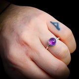(O) Solid 925 Sterling Silver & 10mm Natural Amethyst Round Signet Ring