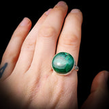 (Q) Solid 925 Sterling Silver & Natural Malachite Round Solitaire Handmade Ring