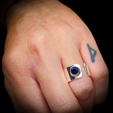 Solid 925 Sterling Silver & Blue Sapphire Handmade Wide Band Ring