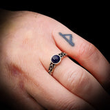(Q) Solid 925 Oxidized Sterling Silver & Natural Sodalite Celtic Band Ring