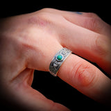 (T) Solid 925 Sterling Silver & Natural Turquoise Patterned Band Ring