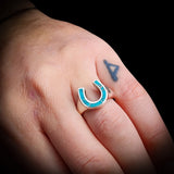 (R) Solid 925 Sterling Silver & Natural Turquoise Horseshoe Ring
