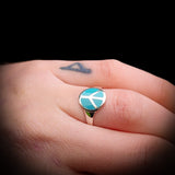 (Q) Solid 925 Sterling Silver & Natural Turquoise Peace Ring