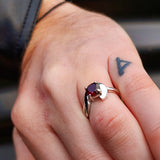 (Q) Solid 925 Sterling Silver & Wrapped Natural Garnet Signet Ring