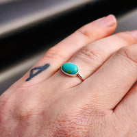 Solid 925 Sterling Silver & Natural Turquoise Oval Ring