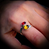 Solid 925 Sterling Silver & Natural Garnet & Citrine Double Stone Ring