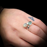 Adjustable Handmade Solid 925 Sterling Silver, Natural Aquamarine & Moonstone Double Stone Ring