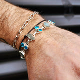Solid 925 Sterling Silver & Natural Aquamarine With Blue Topaz Chain Bracelet