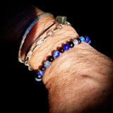 Polished Cherry Amber & Lapis Lazuli Elastic Bracelet