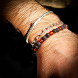 Polished Cognac Amber & Lava Stone Elastic Bracelet