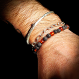 Polished Cognac Amber & Lava Stone Elastic Bracelet