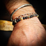 Natural Raw Green Amber, Onyx, Lava Stones Elastic Bracelet