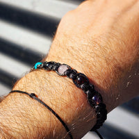 Black Macrame Cord Bracelet - Cherry, Amazonite, Rose Quartz, Amethyst