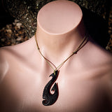 Hammer Head Hook Black Bone Carving Pendant Necklace - NZ Maori Inspired