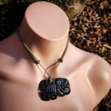 Hei Tiki Black Bone Carving Pendant Necklace - NZ Maori Inspired