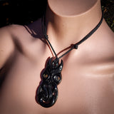 Tiki Black Bone Carving Pendant Necklace - NZ Maori Inspired