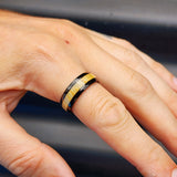 Size Y, T - Black & Wood Center Stainless Steel Band Ring