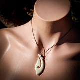 Natural Carved Maori Bone Carving Pendant Necklace - Curved Hook