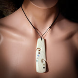 Natural Maori Bone Carving Pendant Necklace - Toki With Paua Inlays