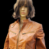 50% OFF SALE. Bronze Ridge - Womens REAL Genuine Leather Jacket - Tan Classic Cut