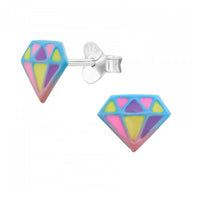 925 Sterling Silver Colorful Diamond Shape Stud Earrings